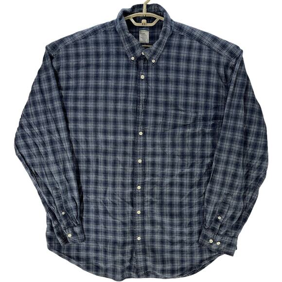 Vintage Old Navy Shirt XXL Blue Plaid Button Up Long Sleeves 100% Cotton FLAW - Picture 1 of 6